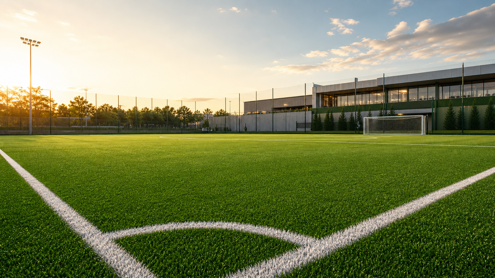 Campo de futebol com grama sintética premium